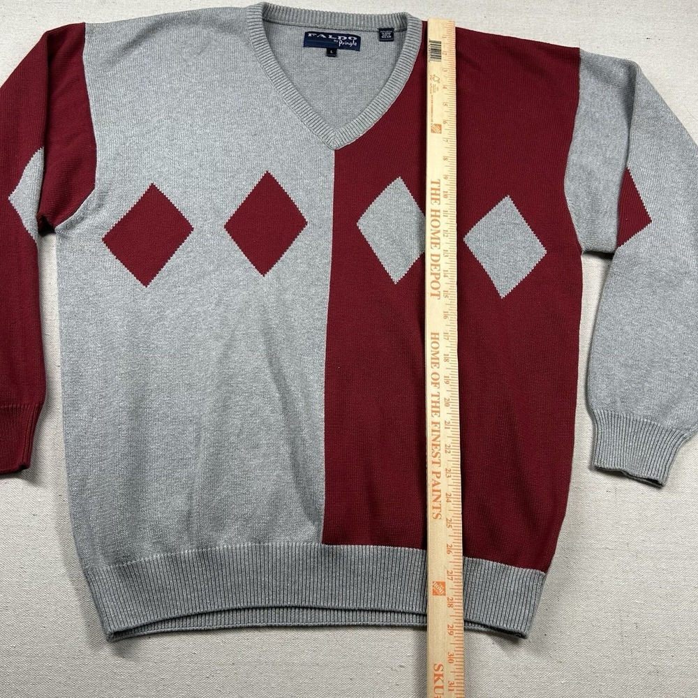 Vintage Faldo Pringle Sweater Mens L Geometric V Neck 90s Oversized Colorblock - Picture 5 of 7